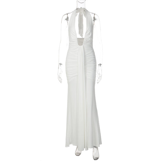 Damen Elegantes Maxikleid mit tiefem Ausschnitt und raffinierten Rüschendetails EB