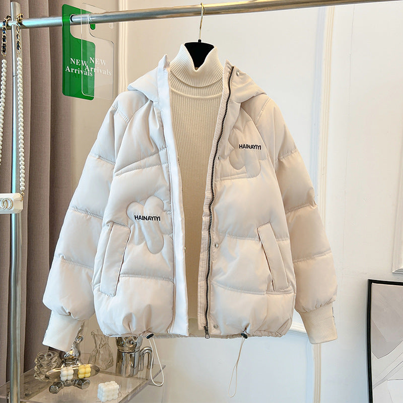Damen Modische Kurze Daunenjacke mit Kapuze und praktischen Taschen EB