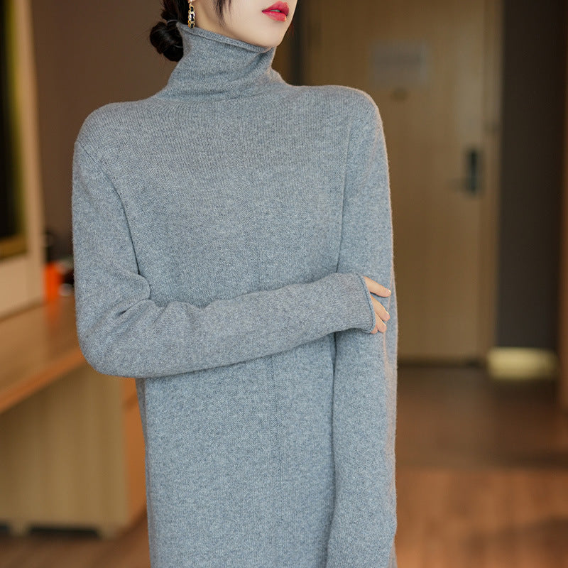 Damen Strickkleid mit hohem Kragen und eleganter Struktur EB