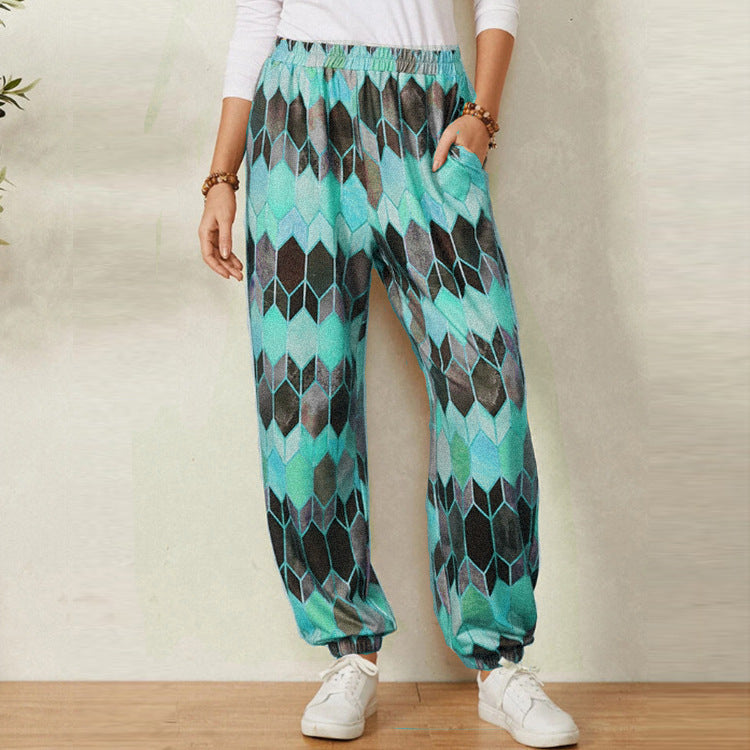 Damen Freizeithose mit modernem geometrischem Muster und elastischem Bund EB