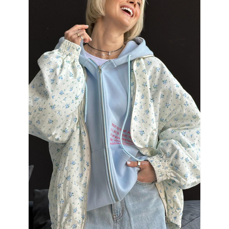 Damen lässige Oversized-Jacke mit floralen Muster EB