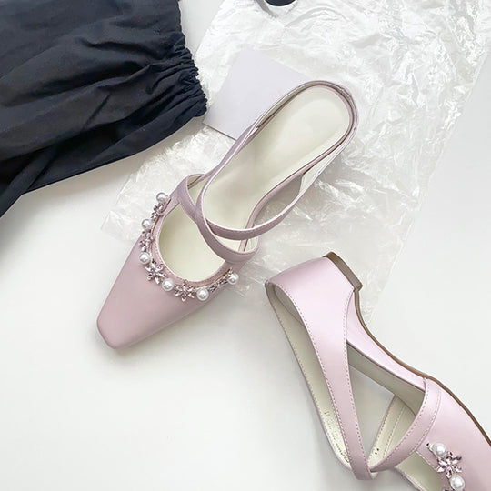 Damen Sling-Heels mit elegantem Perlen- und Blumen-Design EB