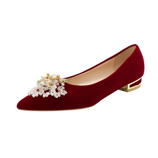 Damen Elegante Ballerinas mit funkelndem Schmuckdetail und stabilem Blockabsatz EB