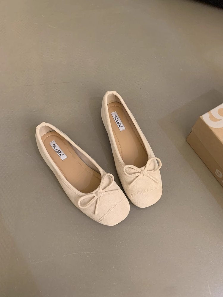 Damen bequeme Ballerinas mit dekorativem Schleifenakzent und elastischem Fußbett EB