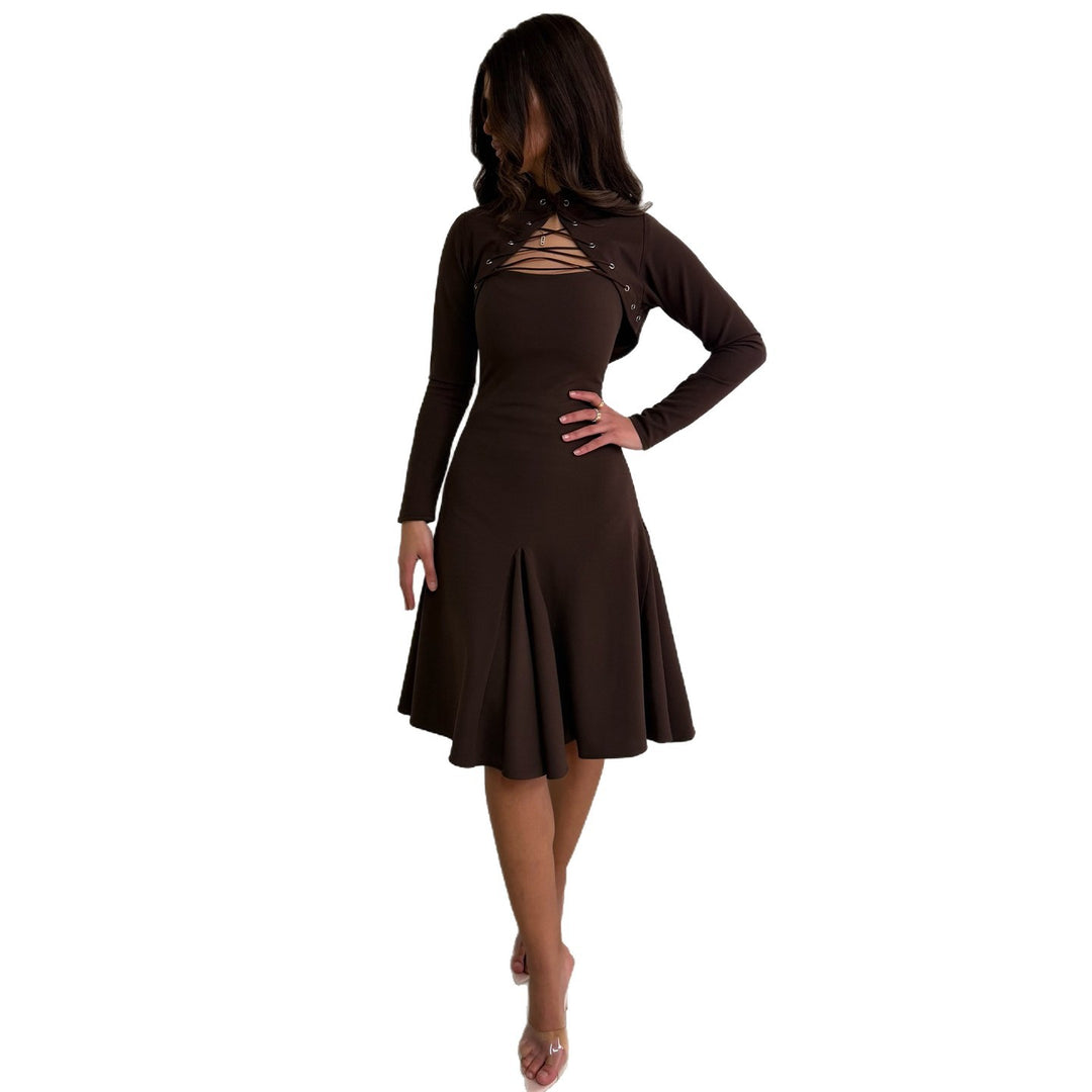 Damen Kleid mit innovativem Schnitt und modischem Überwurf EB