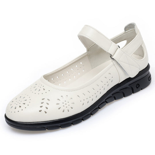 Damen Atmungsaktive Ballerinas mit verstellbarem Riemen und modischem Lochmuster EB
