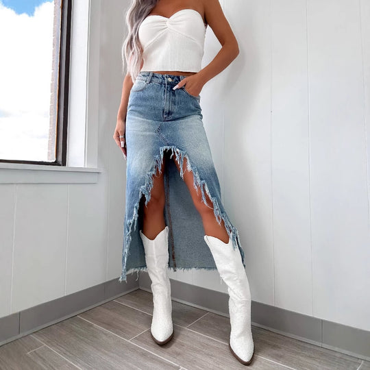 Damen Langschaft-Rock im modernen Used-Look EB