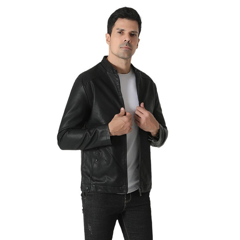 Herren modische Kunstlederjacke mit elastischem Kragen EB