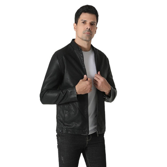 Herren modische Kunstlederjacke mit elastischem Kragen EB
