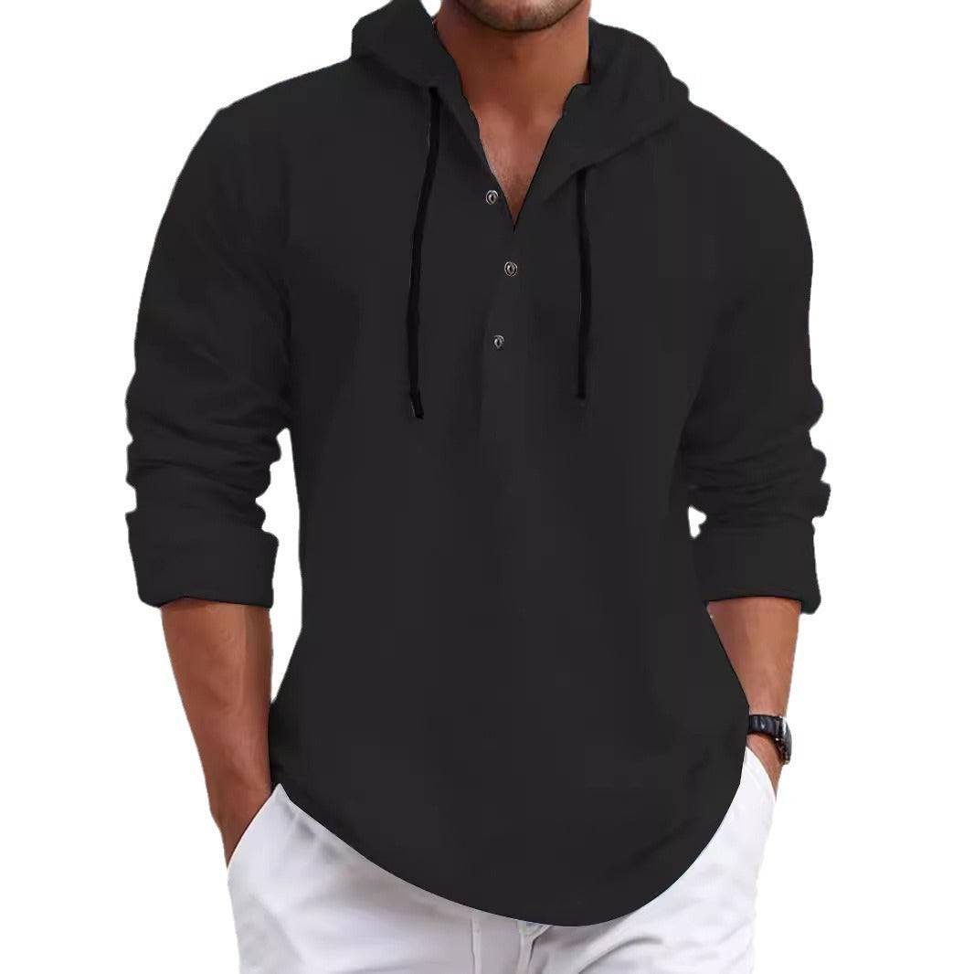 Herren lässiges Kapuzenshirt mit Knopfleiste und atmungsaktiver Struktur EB