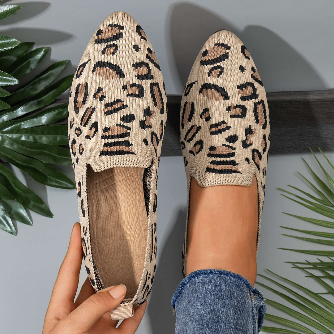 Damen nan gestrickter Slip-On Loafer mit Leo-Jacquard, gepolstertem Komfortfußbett und rutschfester EVA-Sohle EB