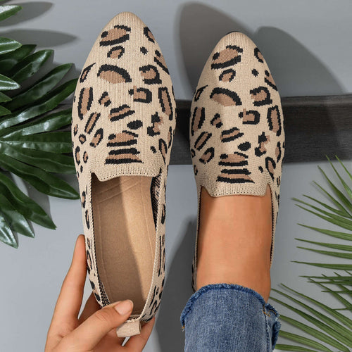 Damen nan gestrickter Slip-On Loafer mit Leo-Jacquard, gepolstertem Komfortfußbett und rutschfester EVA-Sohle EB
