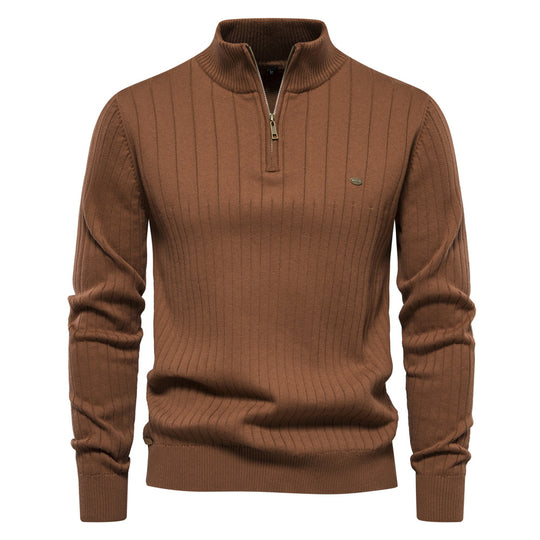 Herren Pullover mit eleganter Rippstruktur und halbem Reißverschluss EB
