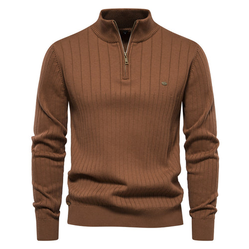 Herren Pullover mit eleganter Rippstruktur und halbem Reißverschluss EB