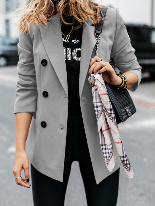 Damen Modischer Doppelreiher-Blazer mit schmaler Silhouette und praktischen Taschen EB