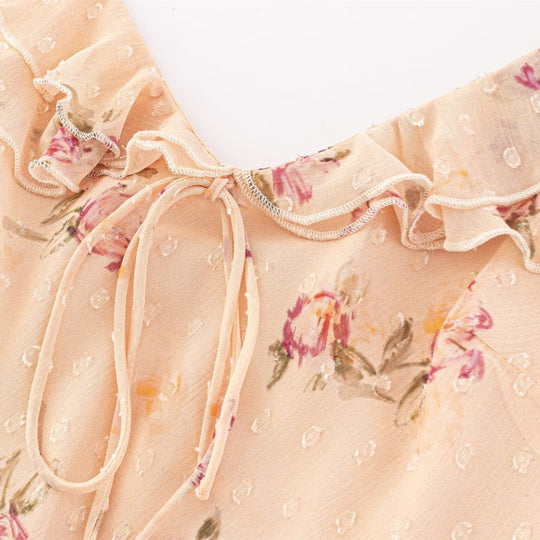 Damen Maxikleid mit floralem Design und eleganten Rüschendetails EB