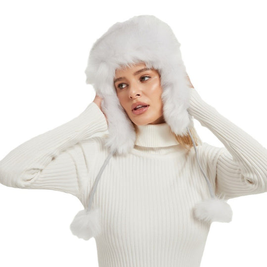Damen Flauschige Wintermütze mit tierischen Ohren und voluminösem Design EB