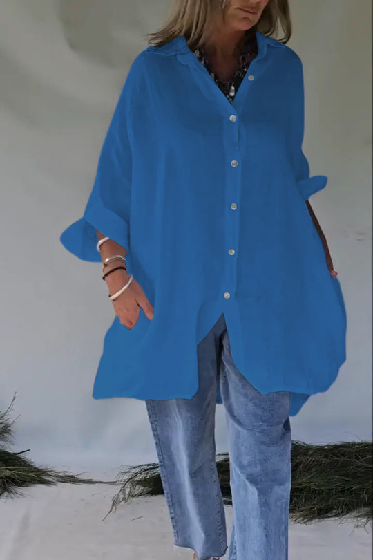 Damen lässiges Blusenkleid mit modischem Knopfverschluss EB