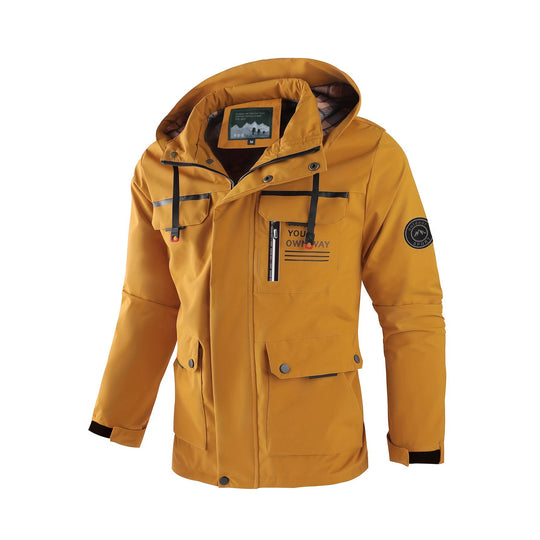 Herren leichter Softshell-Parka mit wasserabweisender Beschichtung, Kapuze und Multifunktions-Taschen EB
