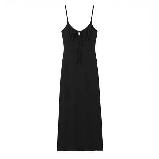 Damen Maxi-Kleid mit tiefem V-Ausschnitt und schmeichelndem Knoten-Design EB