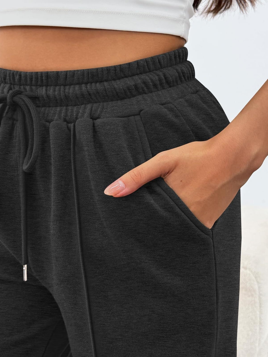 Damen nan komfortable High-Waist Jogginghose mit Kordelzug und tiefen Eingrifftaschen EB