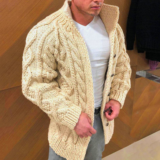 Herren nan Grobstrick Cardigan mit Zopfmuster und Schalkragen EB