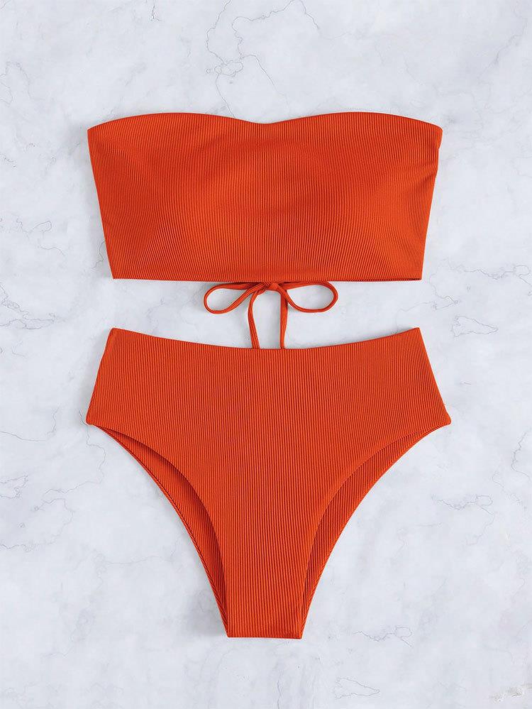Damen Bandeau-Bikini mit verstellbarem Höschen und raffiniertem Design EB