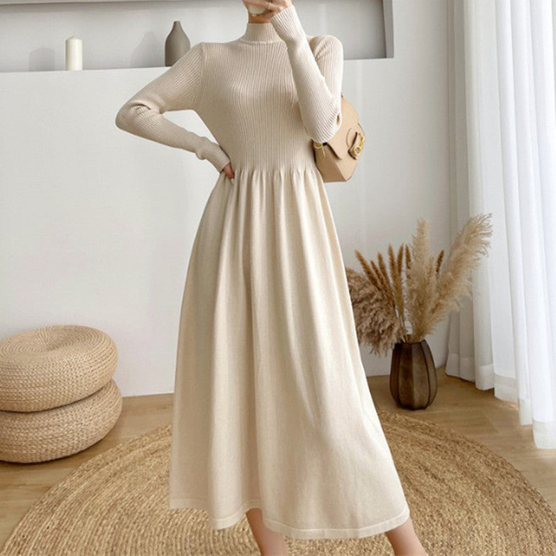 Damen Maxi-Kleid mit langem Arm und elastischem Saum EB