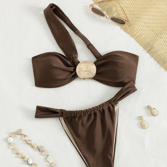Damen Bandeau-Bikini mit schickem Schmuckdetail EB