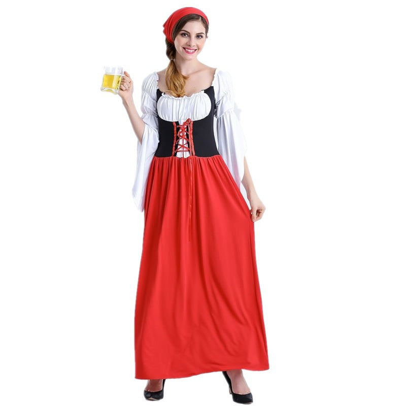 Damen nan mittelalterliches Bauermädchen Kostüm mit geschnürtem Korsett, Puffärmeln und mehrlagigem Stufenrock EB