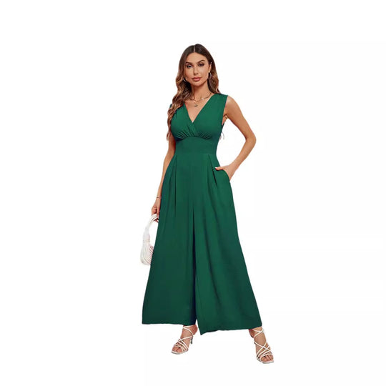 Damen Jumpsuit mit V-Ausschnitt und weitem Bein EB