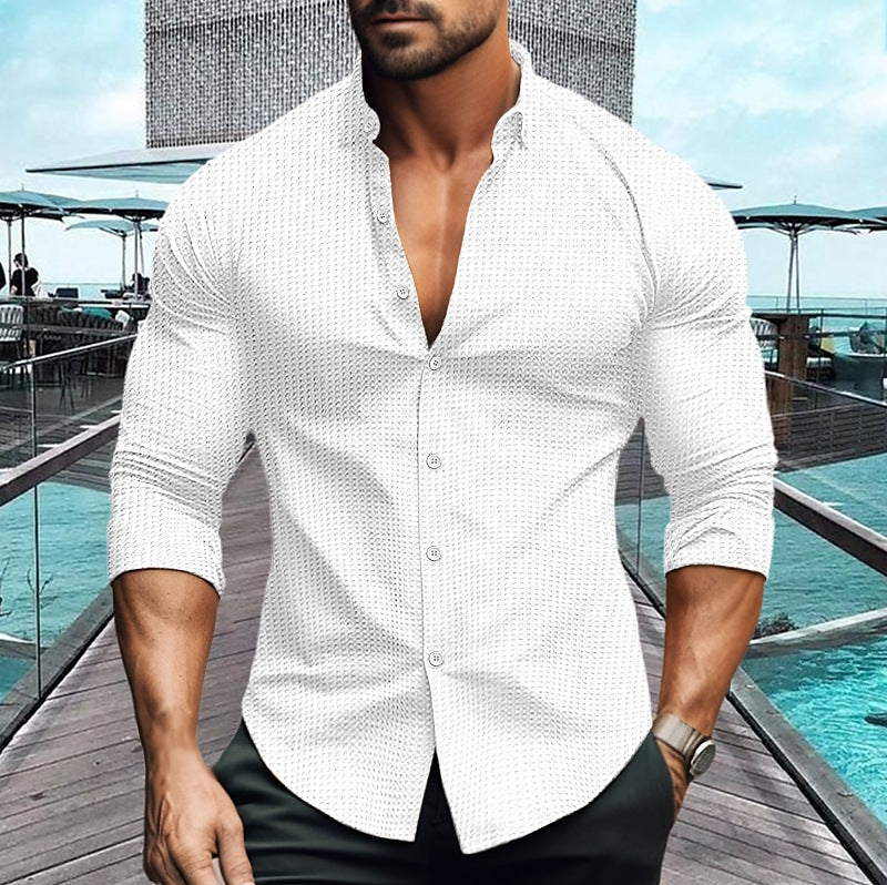 Herren elegantes Langarmhemd mit strukturiertem Muster EB