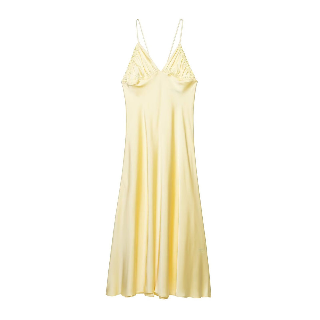 Damen Slipdress mit verführerischem V-Ausschnitt und feinen Rüschendetails EB