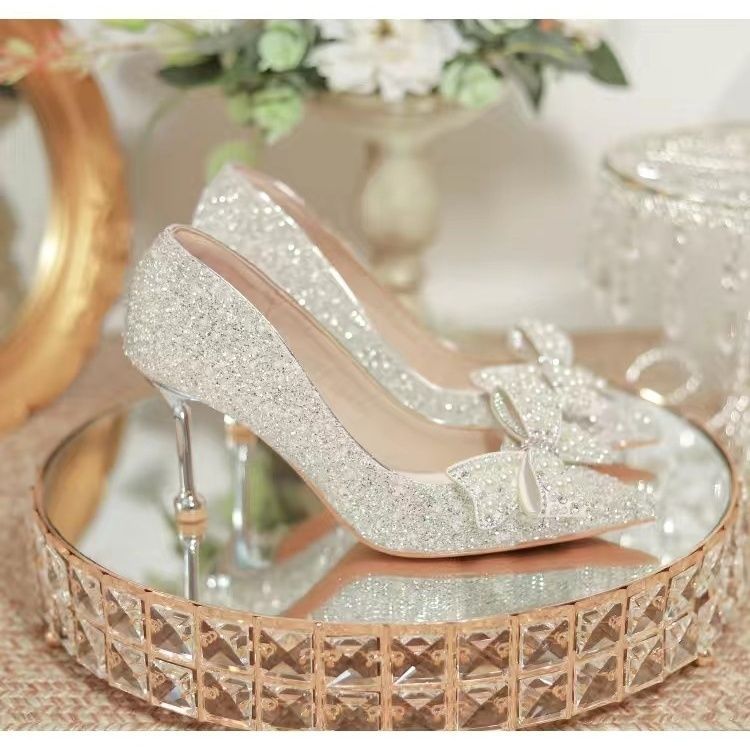 Damen elegante Glitzerschuhe mit Schleifen-Detail EB