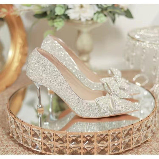 Damen elegante Glitzerschuhe mit Schleifen-Detail EB
