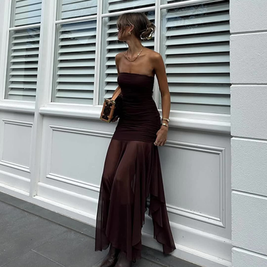 Damen Longdress mit raffinierten Falten und elegantem Chiffon-Einsatz EB