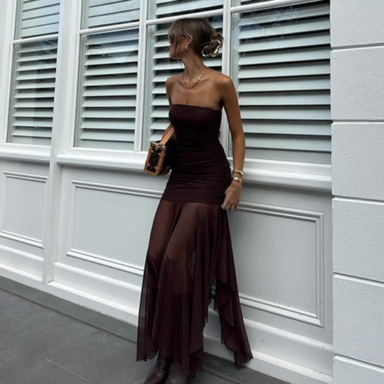 Damen Longdress mit raffinierten Falten und elegantem Chiffon-Einsatz EB