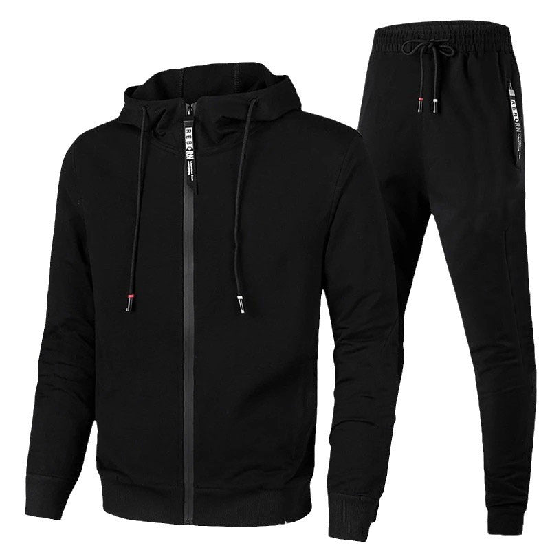 Herren nan zweiteiliges Trainingsset mit durchgehendem Reißverschluss Hoodie, Kordelzug und schmal zulaufender Jogginghose EB