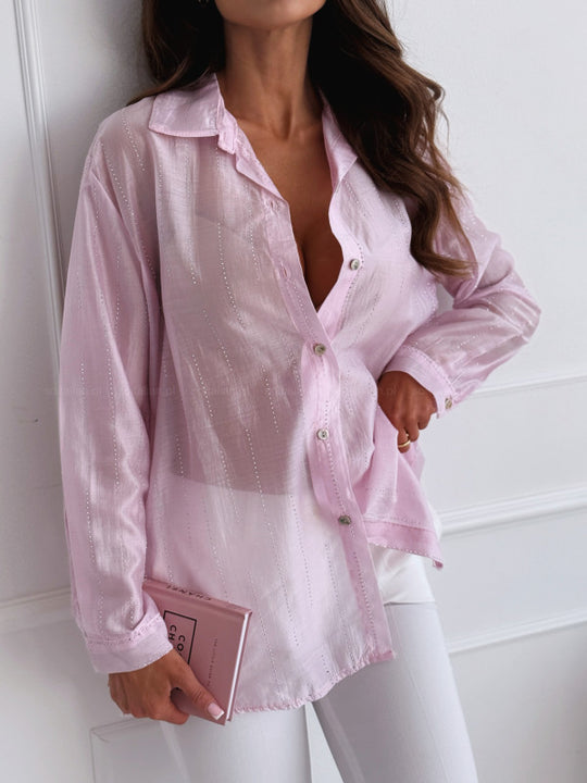 Damen elegante langärmlige Bluse mit feiner Struktur EB