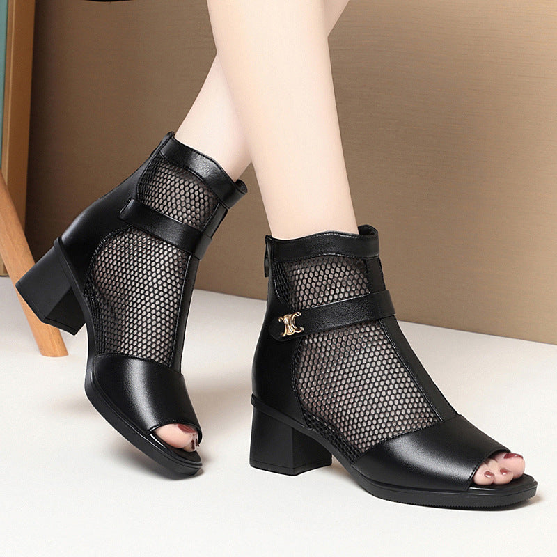 Damen Modische Ankle Boots mit luftiger Netzstruktur und eleganter Schnalle EB