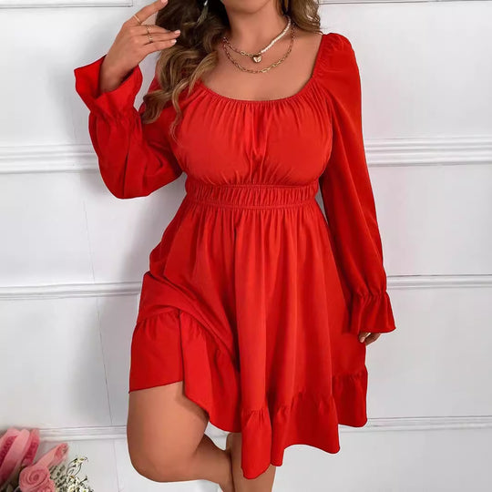 Damen Freizeitkleid mit voluminösen Ärmeln und frischem Saum EB