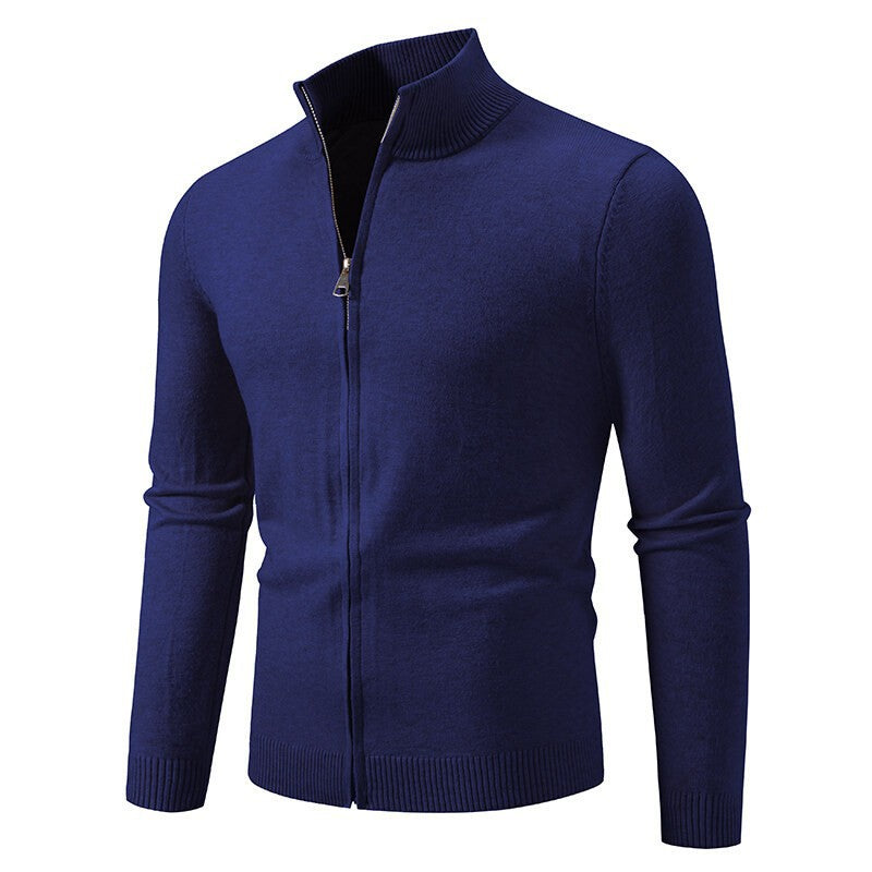 Herren nan schmal geschnittene Reißverschluss-Strickjacke mit geripptem Stehkragen und feinem Baumwollmix EB