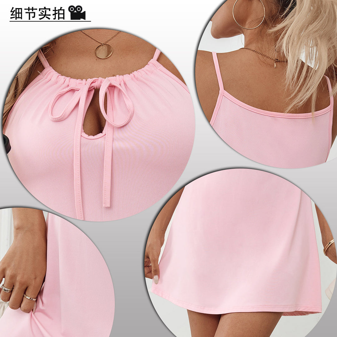 Damen lässiges Strandkleid mit dekorativem Schnürdetail EB