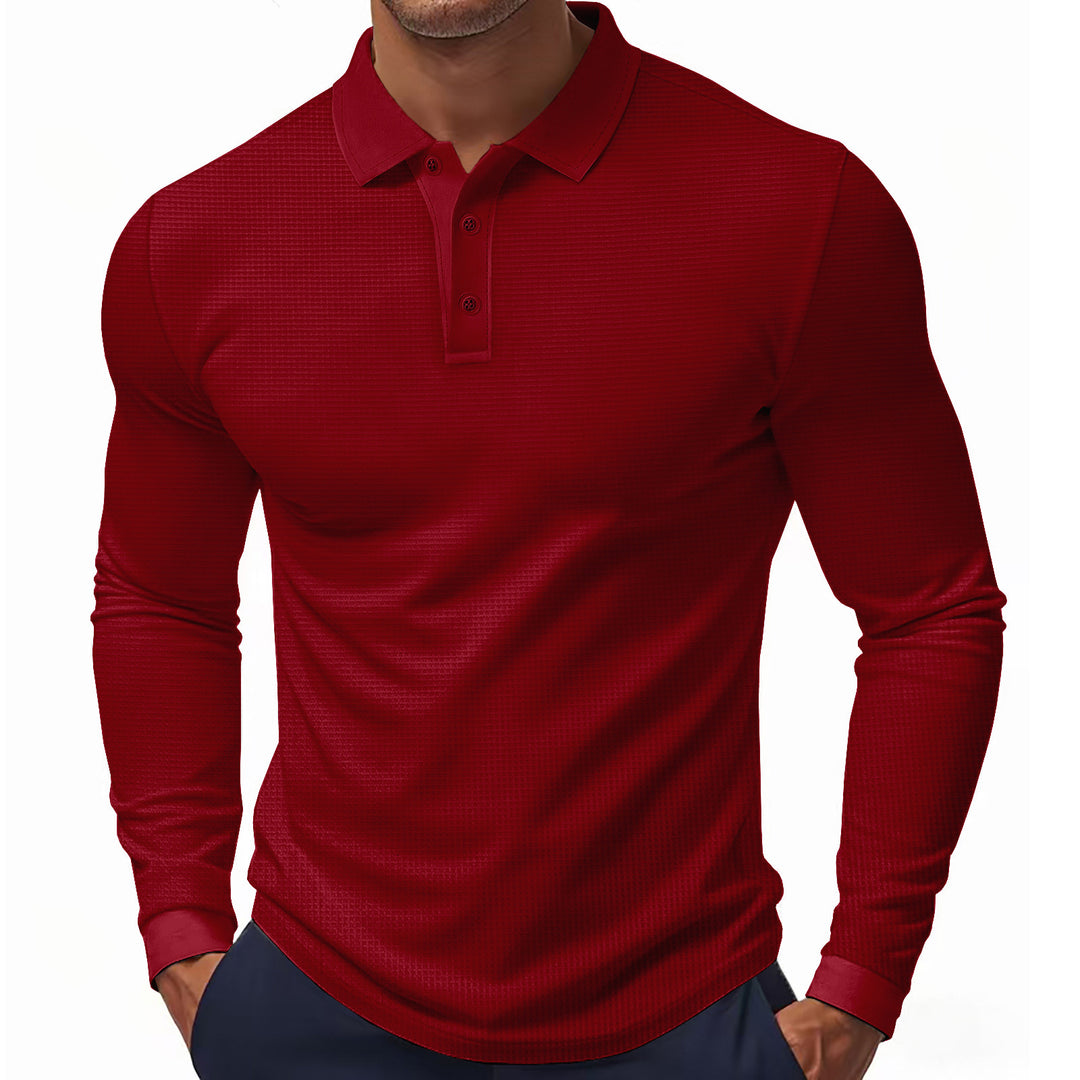 Herren Langarm-Polohemd im strukturierten Design mit modernem Schnitt EB