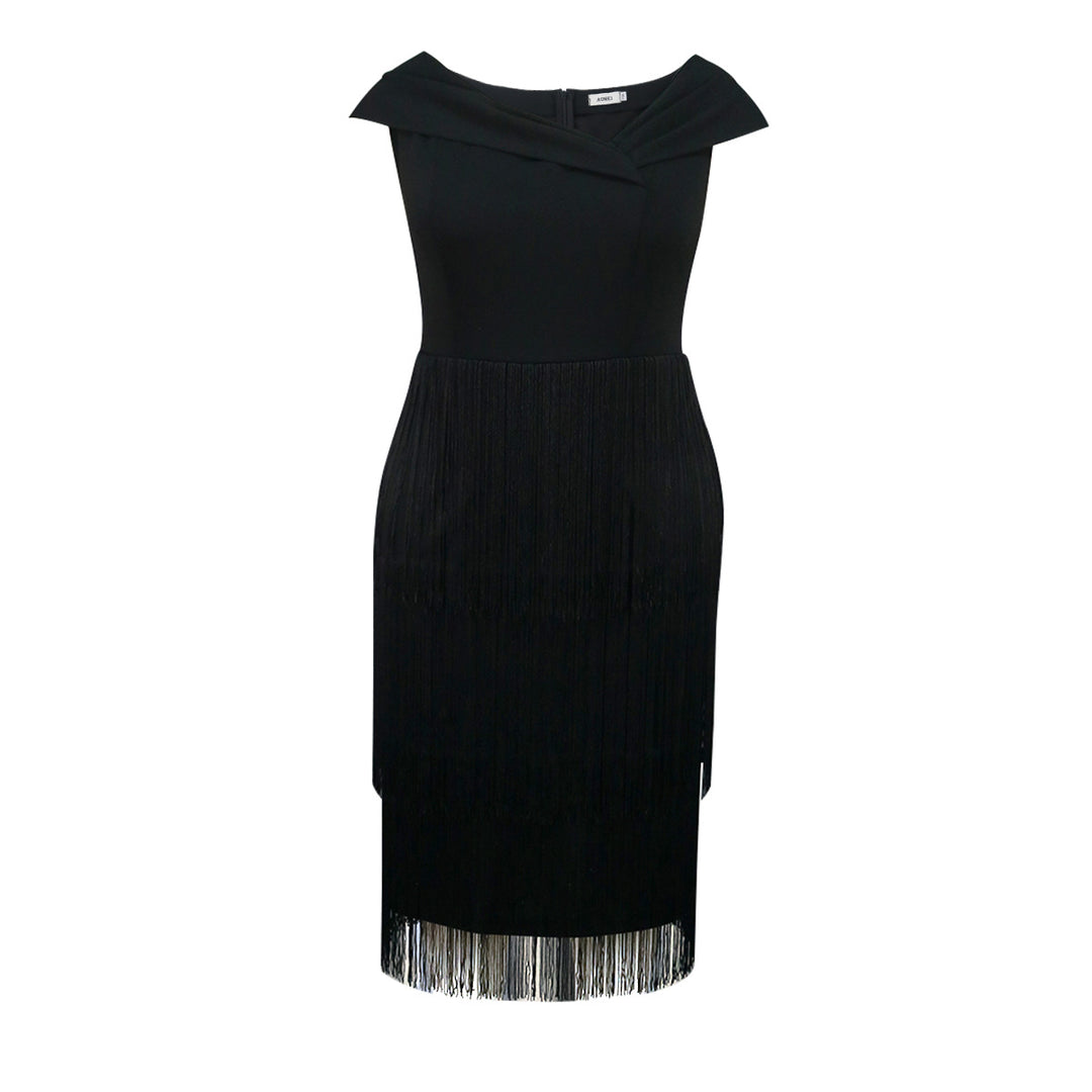 Damen elegantes Kleid mit Fransen-Detail EB
