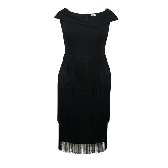 Damen elegantes Kleid mit Fransen-Detail EB