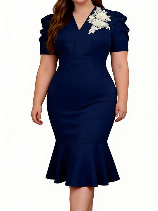 Damen Figurbetontes Kleid mit Volant und floralem Akzent EB