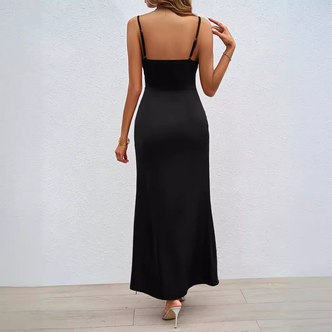 Damen Luxuriöses Abendkleid mit tiefem Schlitz und verstellbaren Trägern EB