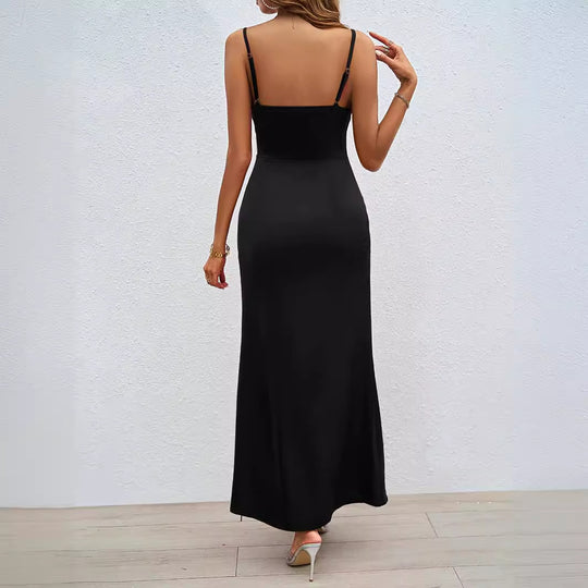 Damen Luxuriöses Abendkleid mit tiefem Schlitz und verstellbaren Trägern EB