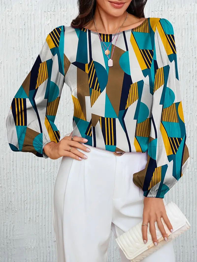 Damen Modische Bluse mit geometrischem Design EB